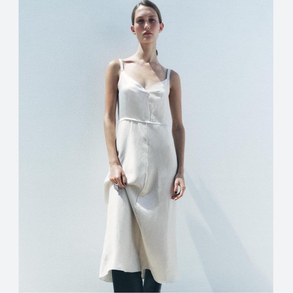 Zara NWT satin effect Ecru slip dress ZW Collection